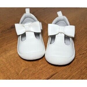Stride Rite Munchkin Baby Girl White Bow Mary Jane T Strap Leather Shoes Size 4M